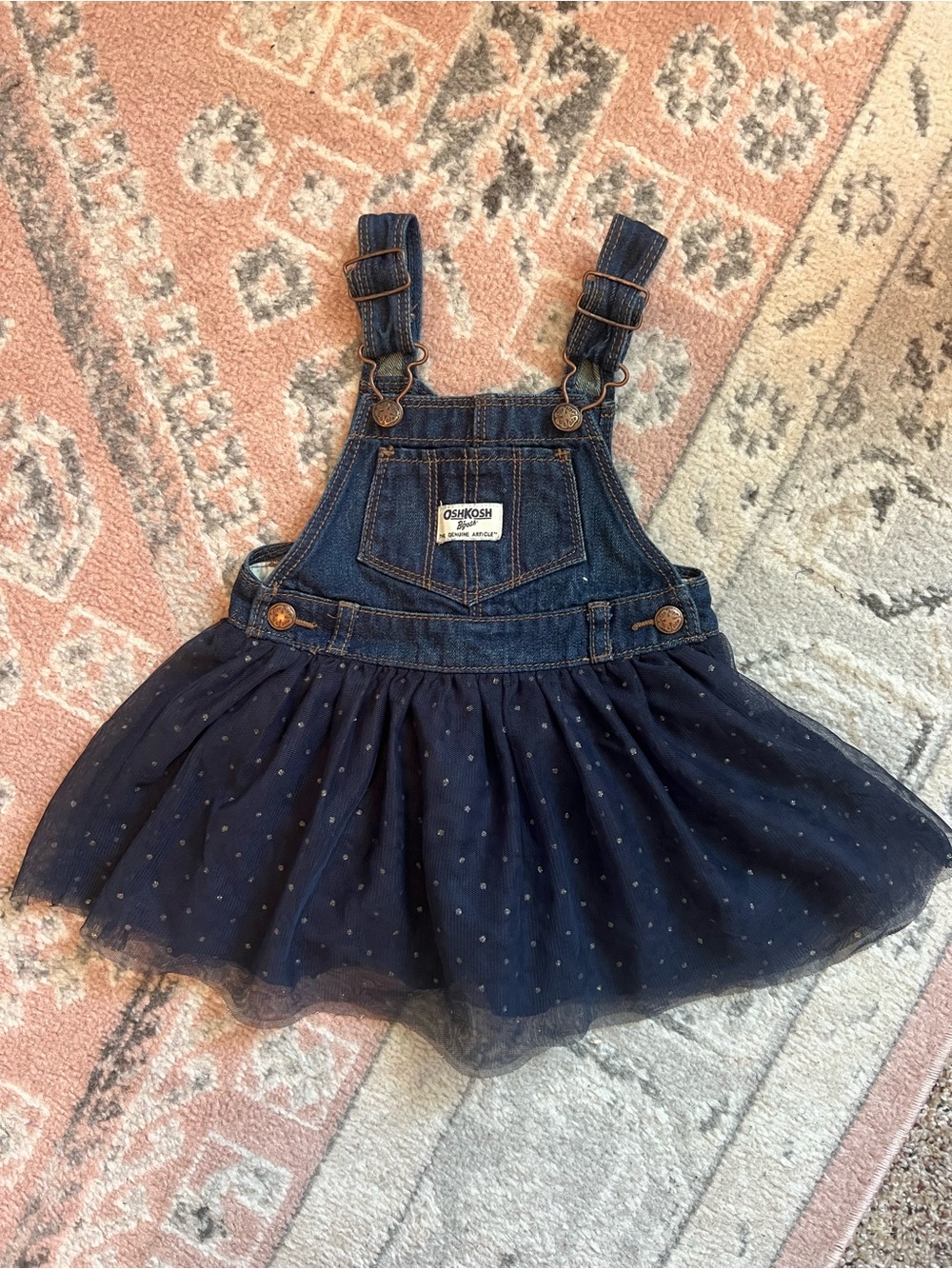 OshKosh B'gosh Navy Denim and Tulle Overall Dress